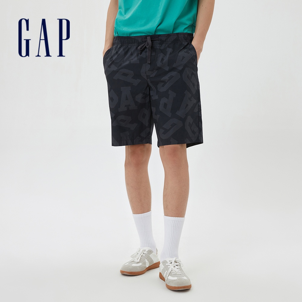Gap 男裝 Logo/小熊印花抽繩鬆緊短褲-灰黑色(612683)