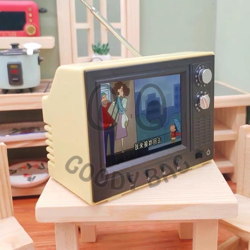 迷你電視機玩具「可播放」迷你小電視仿真迷你傢具娃屋房屋微縮模型擺