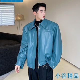 ✨小谷精品✨最新熱銷秋冬墊肩設計闊版皮衣夾克男高級感PU皮上衣外套帥氣短版休閒復古
