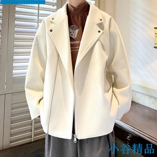 ✨小谷精品✨最新熱銷英倫雅痞男裝肯辛頓風衣外套男短版情侶韓系文職戧駁領毛呢大衣秋