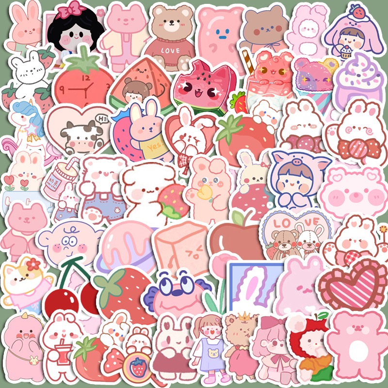 買30送30 ins 韓系可愛小熊兔子表情手賬貼紙 粉色系 水杯手機殼裝飾防水貼紙（不重複）