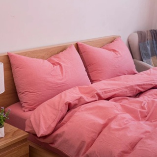 免運 可訂製/無印款水洗棉粉嫣紅色床包組 床單被套枕套簡約 專櫃 新疆棉 訂製 單買 浪漫 粉色 單人床包