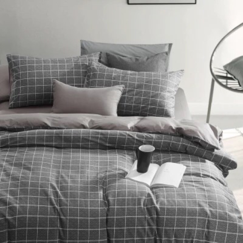 免運 4款/北歐簡約格紋純棉床包組 床單被套枕套ikea床墊尺寸 單人床包 雙人床包 雙人加大床包