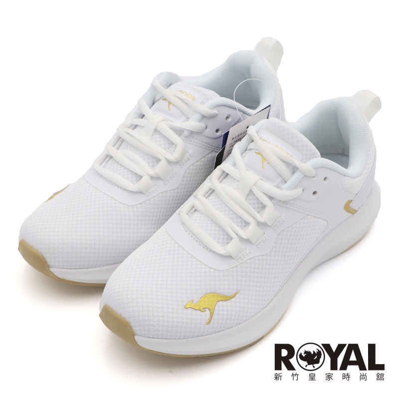 KangaROOS 白/金 網布 透氣 緩衝 輕量 運動慢跑鞋 女款 NO.J1208【新竹皇家KW21079】