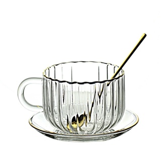耐高溫 大容量 玻璃金邊南瓜牛奶杯 咖啡早餐杯 家用花茶杯 網紅咖啡杯 大容量玻璃咖啡杯子