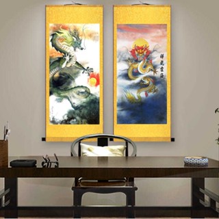 爆款特惠*定製國畫龍圖畫 絲綢畫玄關掛畫鯉魚跳龍門 龍圖案的畫客廳裝飾畫