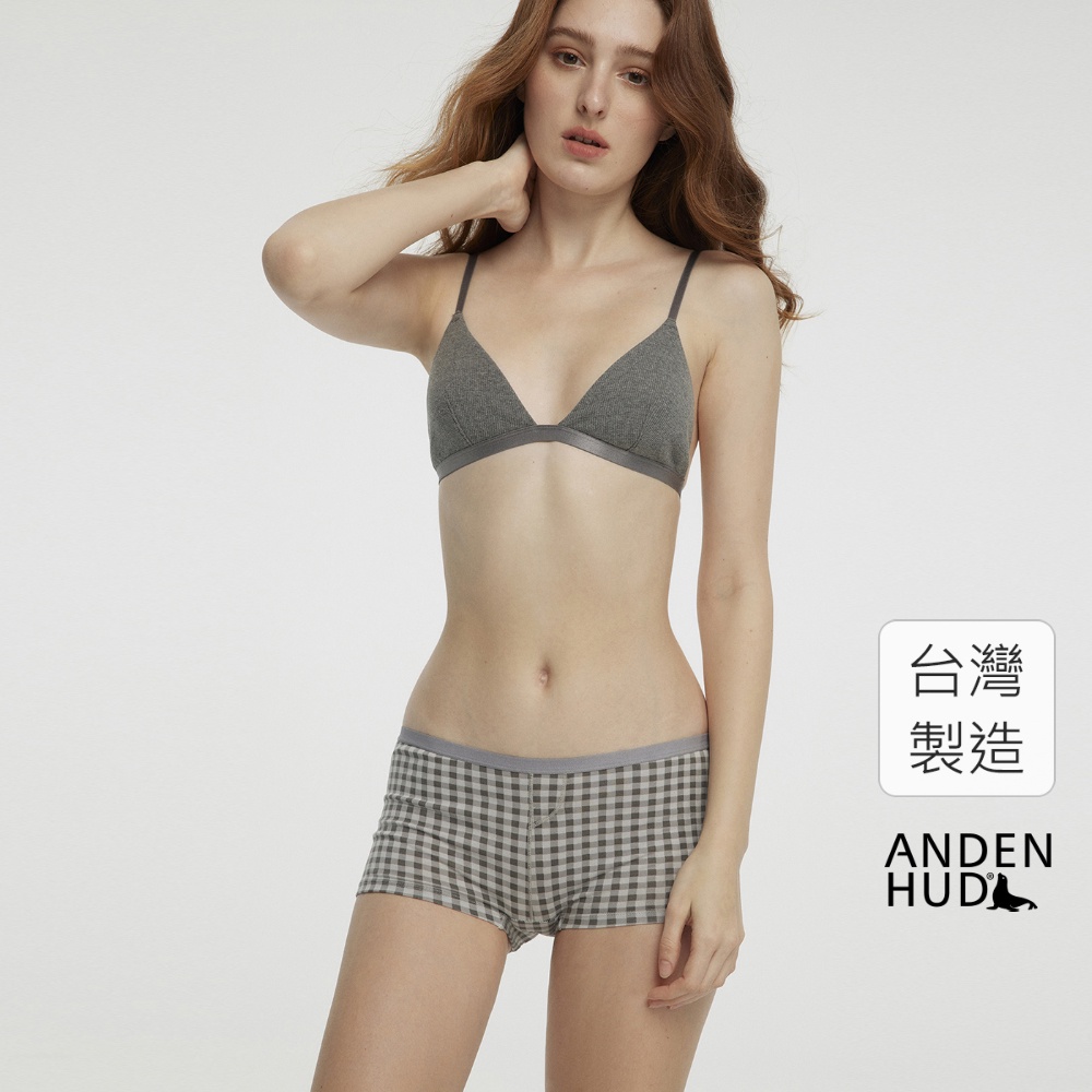【Anden Hud】純棉赫本風範．中腰平口內褲(灰-野餐格紋) 台灣製