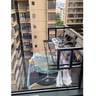 曬衣架 撐衣桿 家用晾衣桿 多功能曬衣神器 摺疊伸縮曬衣架 陽臺晾衣架欄桿置物架防盜窗防護欄掛衣架子曬鞋曬被架窗外曬衣桿