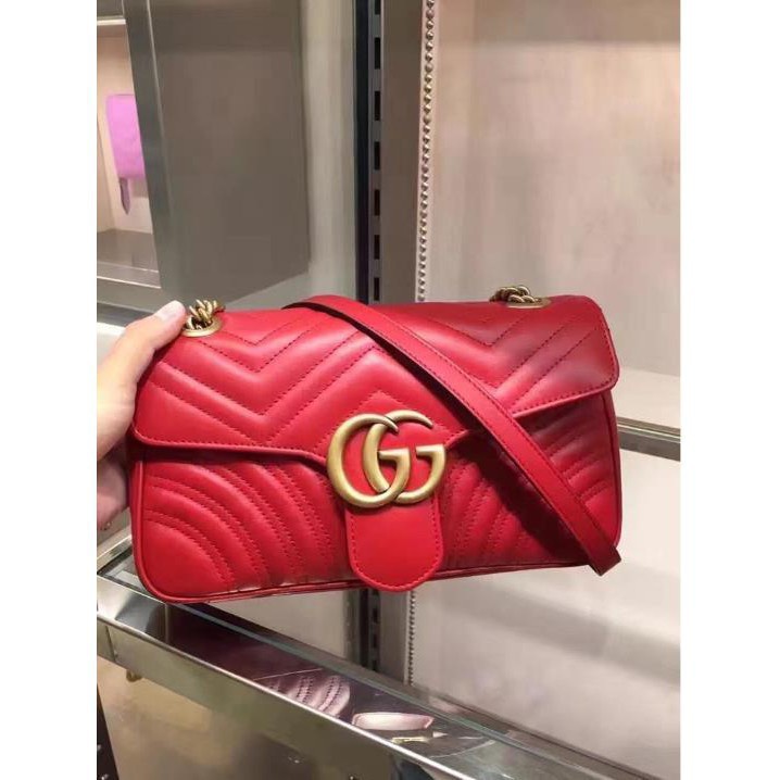 艾琳二手 Gucci 443497 GG Marmont 肩背包 紅色 小款 26CM 有現貨