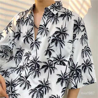 【精品男裝】夏威夷沙灘花襯衫男港風痞帥短袖泰式寬鬆炸街vintage垂墜感襯衣jioyh N9ZC
