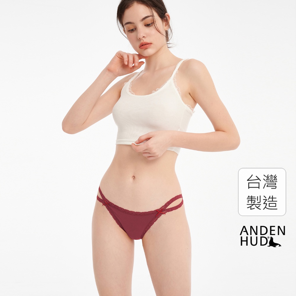 【Anden Hud】抗菌系列．雙蕾絲邊高衩低腰三角內褲(酒紅) 純棉台灣製