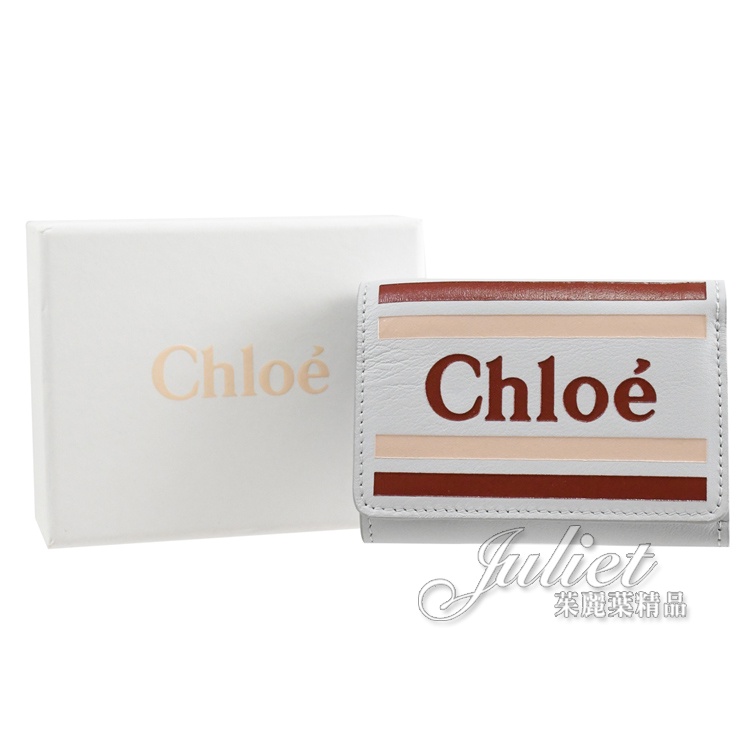 【茱麗葉精品】CHLOE 品牌徽章LOGO小牛皮三折零錢短夾.淡藍 現貨在台
