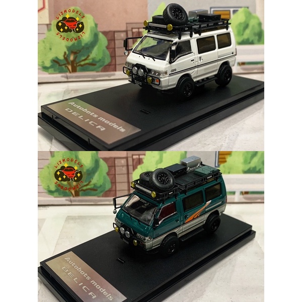 🔅里氏模型車 1/64 經典神車 Delica 得利卡 3代 4x4 越野改裝版 附車頂配件 露營車 白色 綠色 模型車