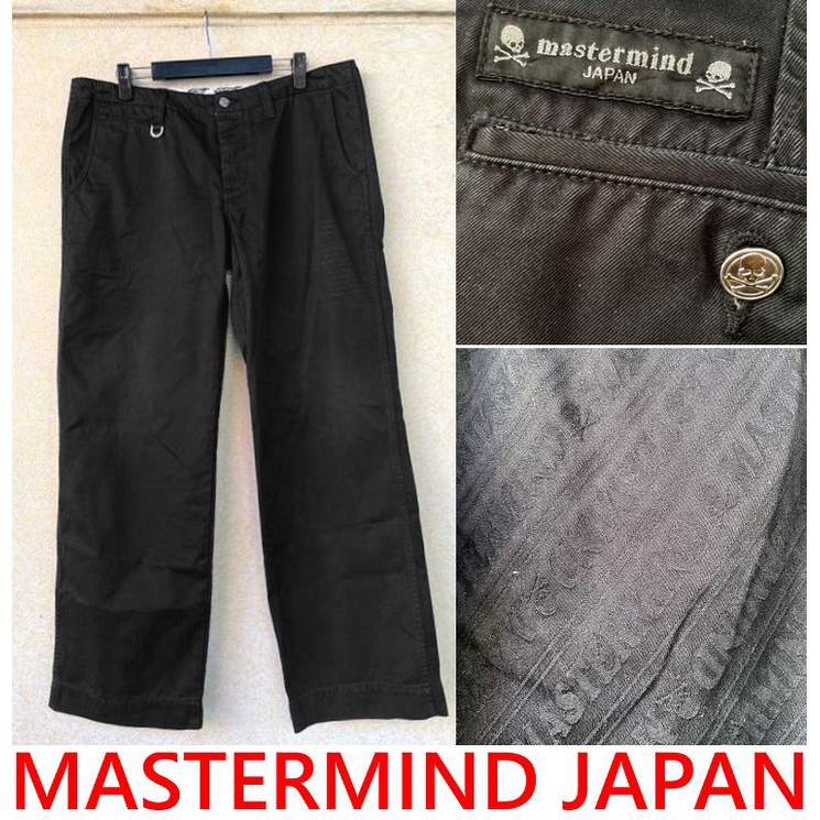 BLACK美中古MASTERMIND JAPAN x DICKIES.JAPAN壓紋滿版MMJ字體骷髏WORLD工作褲