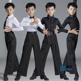 【低價】舞服舞衣拉丁舞上衣男舒適拉丁舞服國標舞男上衣 [] 春秋拉丁舞表演,帥氣拉丁練功服男兒童考級專業舞服長袖/優選精