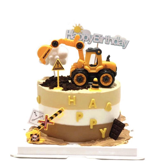 (03.14)兒童工程車可兒童工程套裝挖土機生日蛋糕裝飾擺件烘焙西點場景裝扮