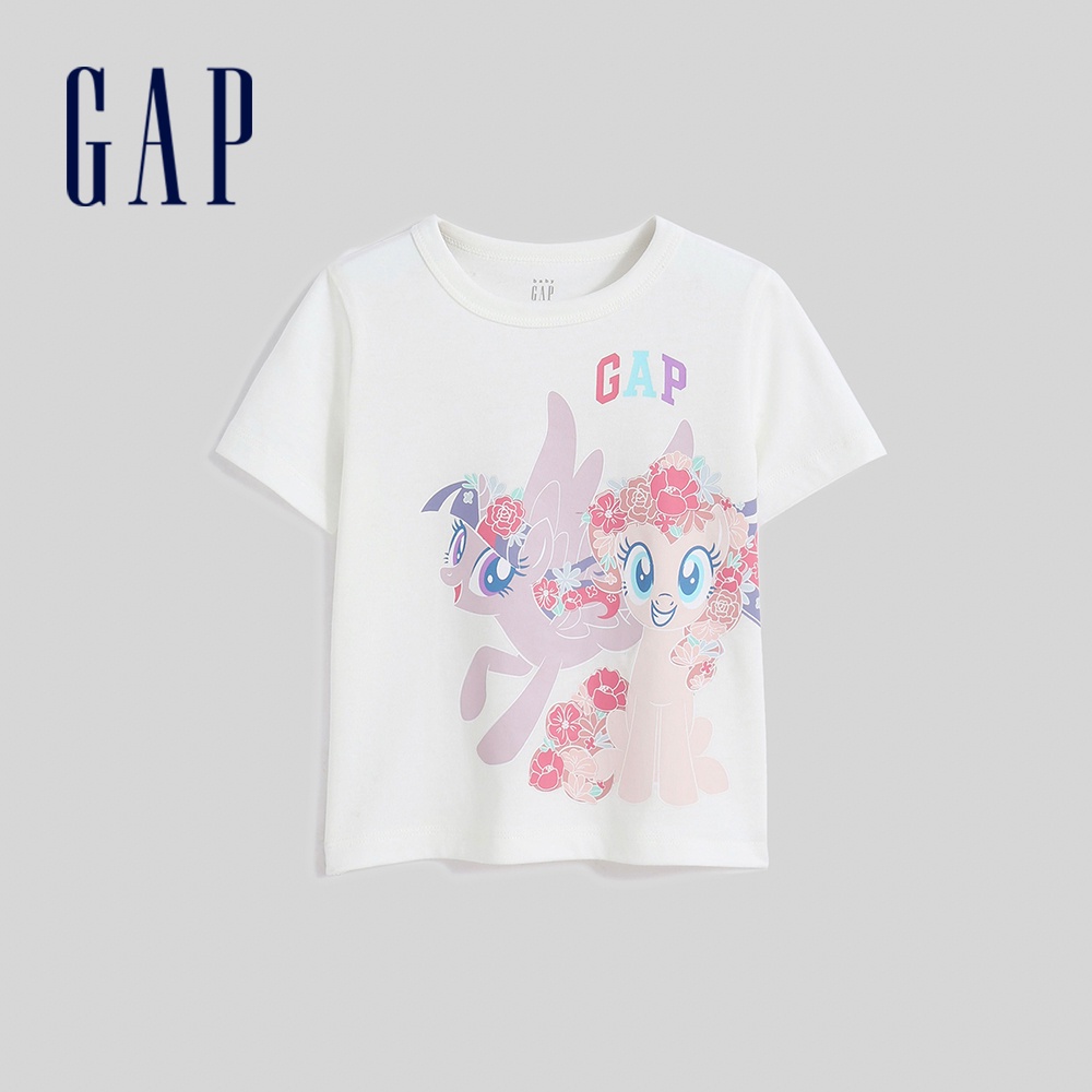 Gap 女幼童裝 Gap x 彩虹小馬聯名 Logo印花圓領短袖T恤-白色(611933)