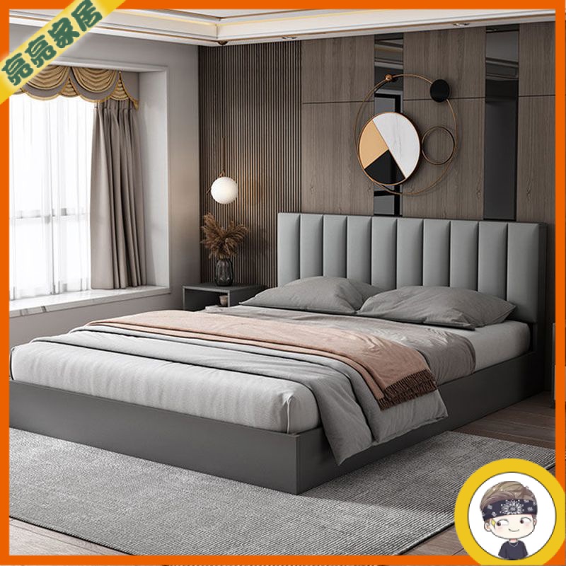 實木床架 雙人床架  高架床 掀床 單人床 鐵製床 現代簡約1.5米軟包雙人實木床1.8經濟型齣租房單人床1.2m簡易床
