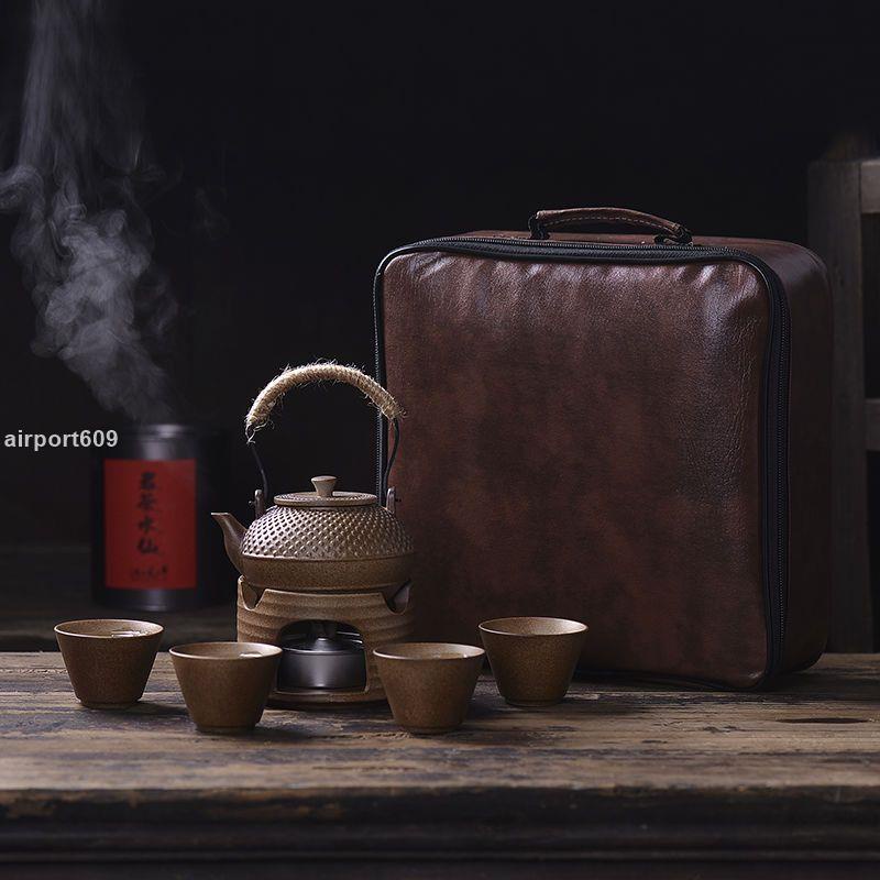 【破損包賠】旅行煮茶壺仿柴燒側把復古提梁戶外茶具便攜式套裝燒水泡茶壺