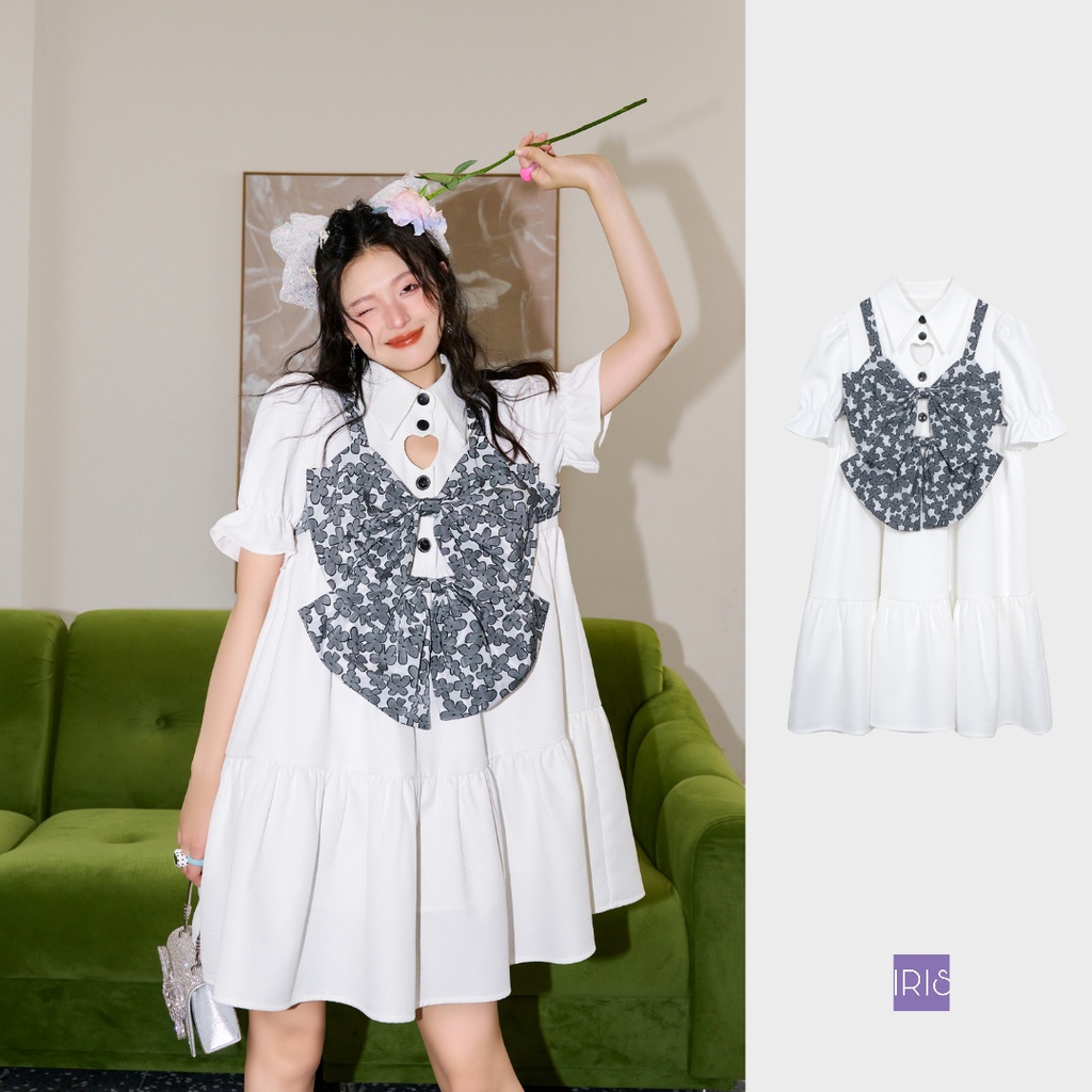 IRIS BOUTIQUE 泰國製造 小眾設計品牌 夏季新品 In Love Dress假兩件蝴蝶結馬甲洋裝短袖女