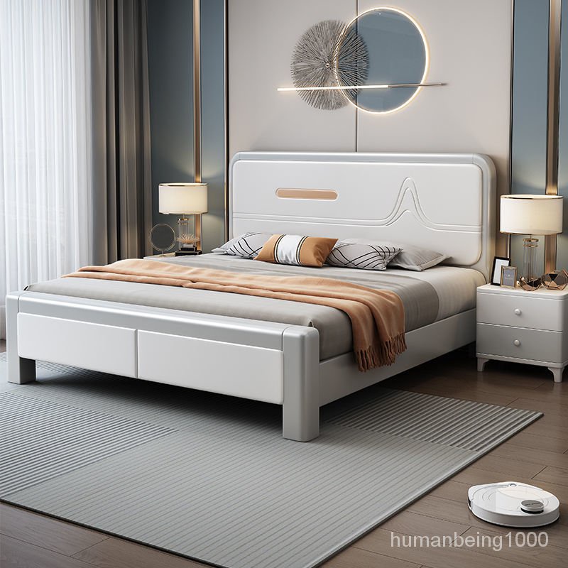 萬達木業 全實木床輕奢簡約現代1.8米/1.5m雙人床儲物床主臥婚床工廠直床架 雙人床架 單人床架 雙人床 高架床 掀床