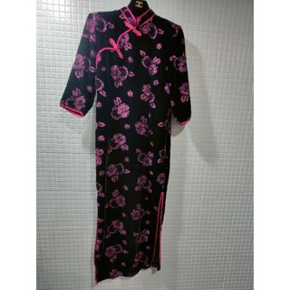 復古風/黑色/粉紫色亮亮花朵/五分袖/民國旗袍/洋裝(近全新）/Size ：11/質感很好/ 適宴會生日party禮服 
