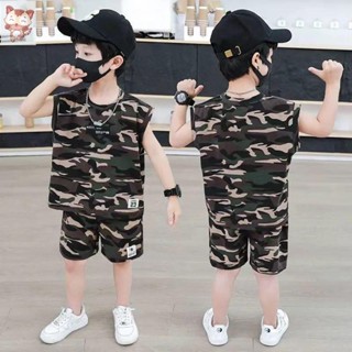 ✨✨小花貓童裝 男童背心夏兒童夏季套裝中小童洋氣男寶薄款迷彩男童背心套裝帥氣無袖兩件套