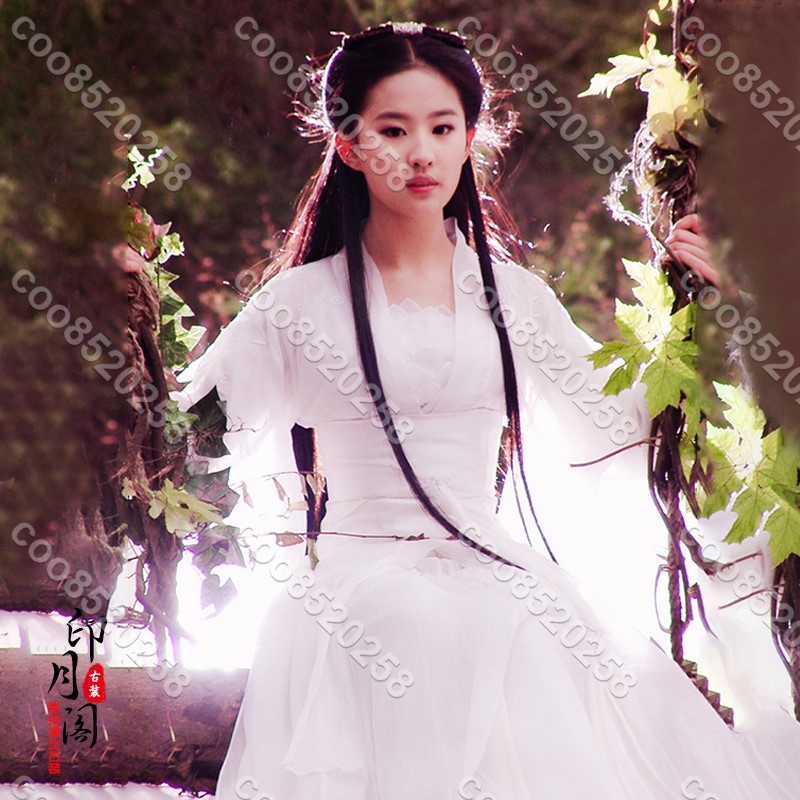 影視古裝劉亦菲小龍女同款古裝白色仙女服俠女古裝女劍客漢服古裝coo8520258