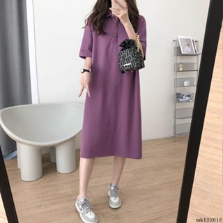⚡中大碼女裝⚡加大尺碼短袖洋裝 寬鬆 150公斤內可穿 顯瘦特大尺碼胖MM春夏新款2-300斤polo領中長款