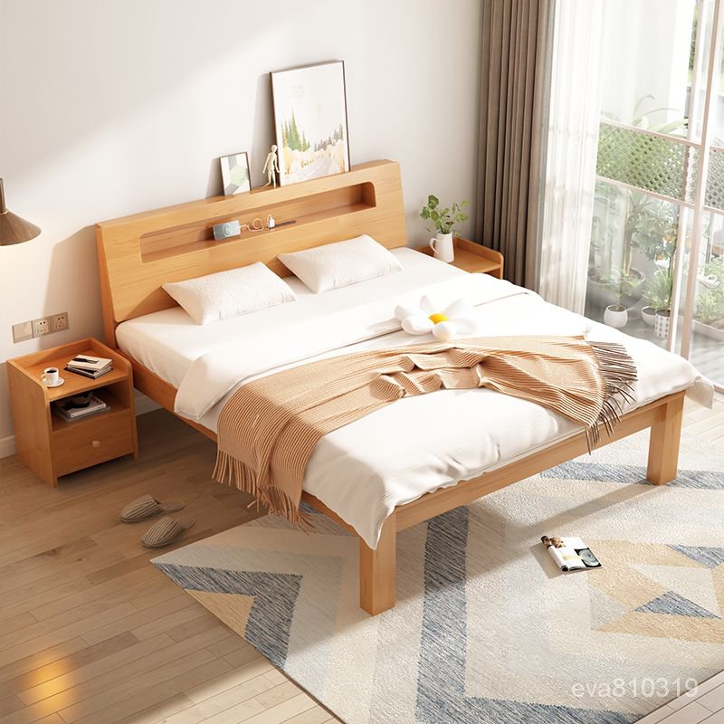 【熱賣免運】實木床雙人床1.8米簡約現代臥室高箱儲物床1.5m齣租屋1.0米單人床 EVGF