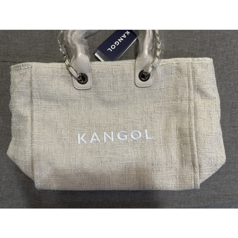 現貨 全新 側背包 KANGOL 米白色 大容量 KANGOL 帆布鏈條托特包