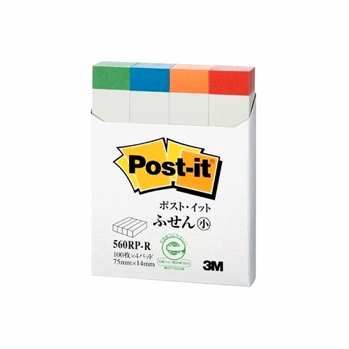 3M Post-it 利貼® 可再貼指示標籤(560RP-R)-四色(14公釐 x 75公釐)(100張/條)(4條/包) 墊腳石購物網