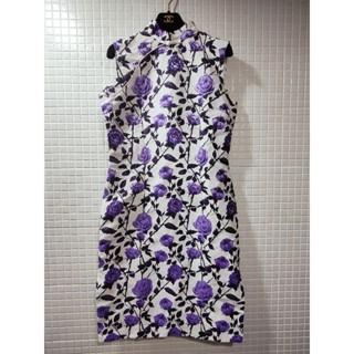 復古風/紫色花朵/民國風/旗袍/洋裝/Size:L/質感很好/宮廷風/妃子/ 適合宴會婚宴生日party禮服 
