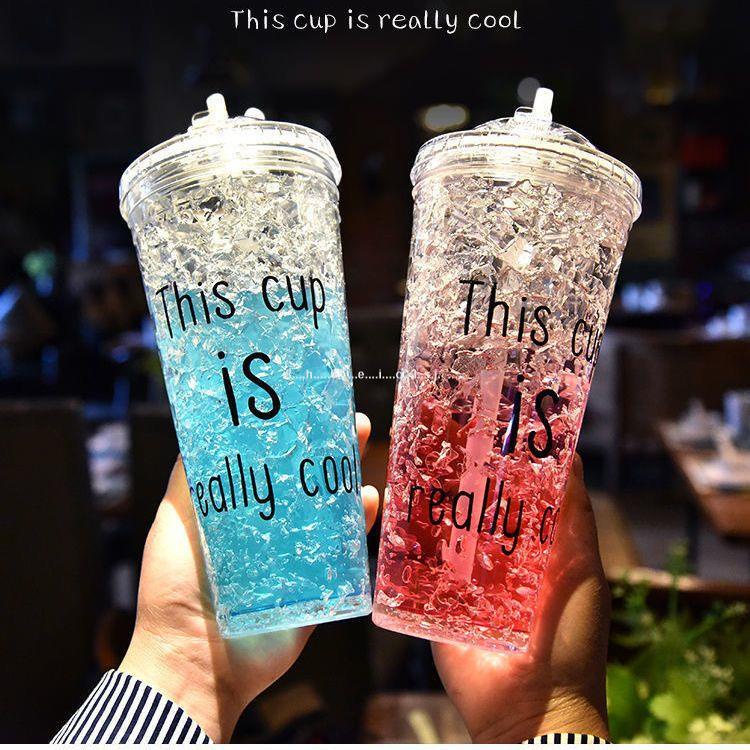 夏日碎冰杯奶茶水杯冰酷杯吸管杯女學生韓版制冷雙層塑料隨手杯子水瓶