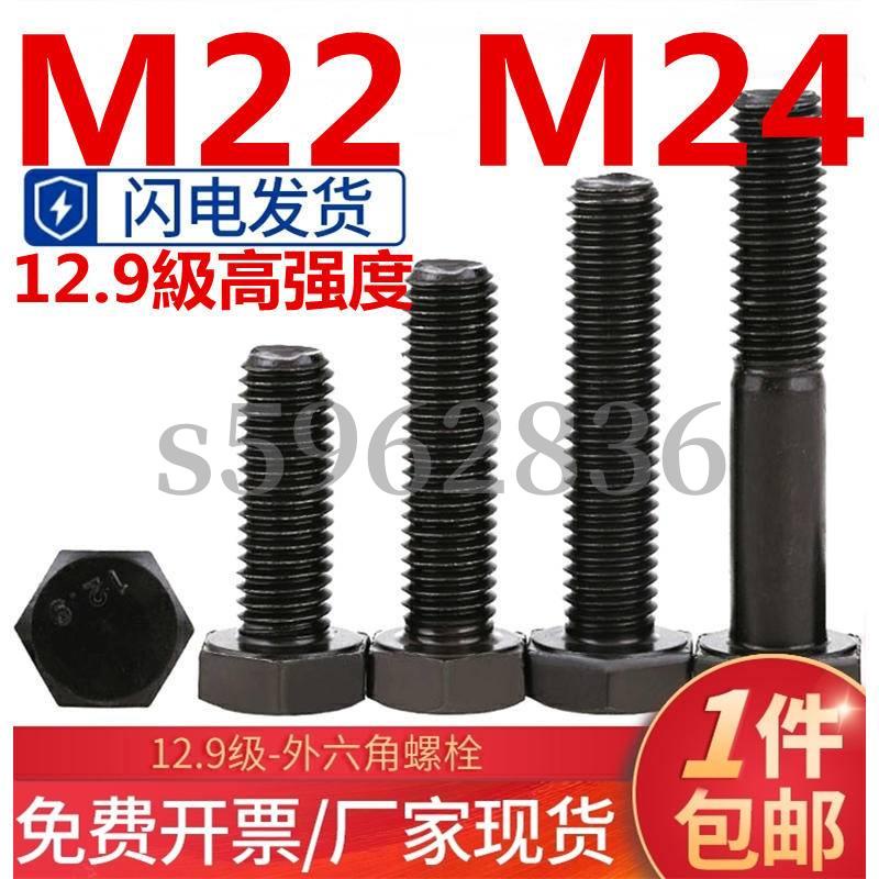 台灣發貨✅（M22 M24）12.9級高強度外六角螺絲加長合金鋼六角頭螺釘螺栓螺桿M22M24