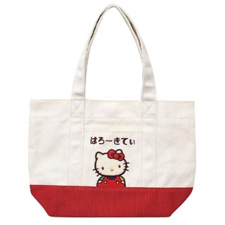 【現貨】小禮堂 Hello Kitty 帆布船型手提袋 (米紅 復古系列)