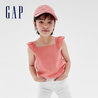 Gap 女童裝 輕薄方領花邊袖無袖上衣-橙紅色(622658)