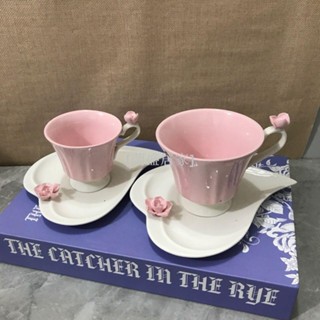 【蘭盛居家】骨瓷咖啡杯 咖啡杯杯子 拿鐵咖啡杯 拉花咖啡杯 微瑕疵歐式浪漫少女立體手工花陶瓷咖啡杯花茶杯碟套裝