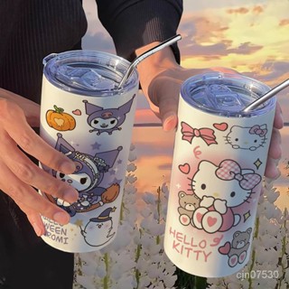【大福百寶袋】庫洛米凱蒂貓保溫杯保冷杯帶吸管隨手杯咖啡杯手搖飲料杯奶茶杯ins高顔值便攜不銹鋼女