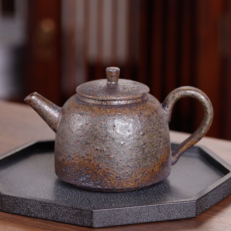 日式柴燒柴燒壺純手工裸燒自然落灰粗陶瓷茶壺復古泡茶具單個不燙手單壺