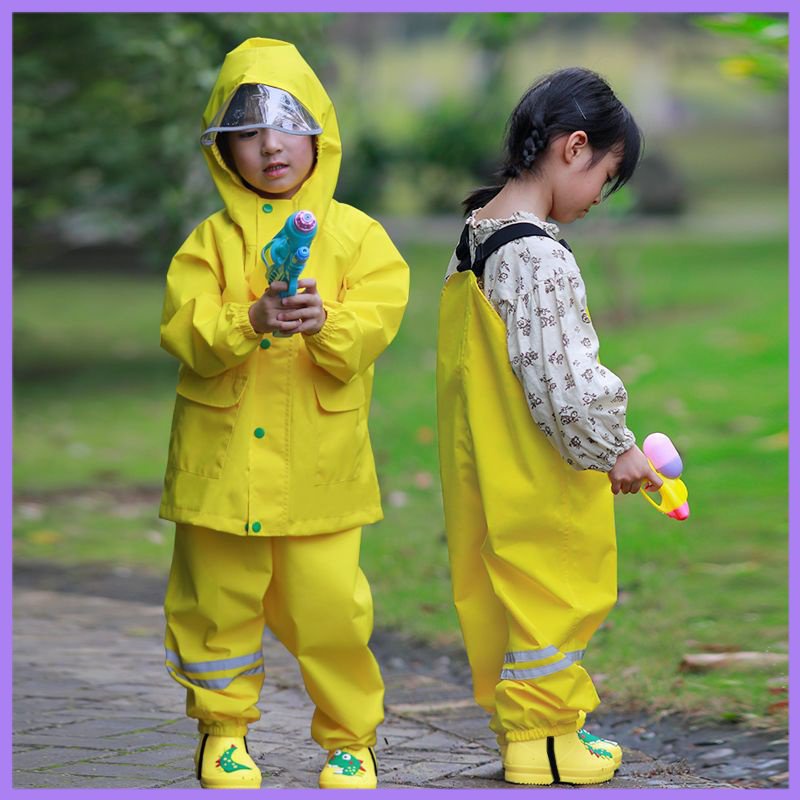 台灣出貨 兒童雨衣兩件式 兒童輕便雨衣 書包雨衣 兒童雨衣書包位 潮嗒童防水全身兒童男女童幼兒園套裝雨衣背帶雨褲連體