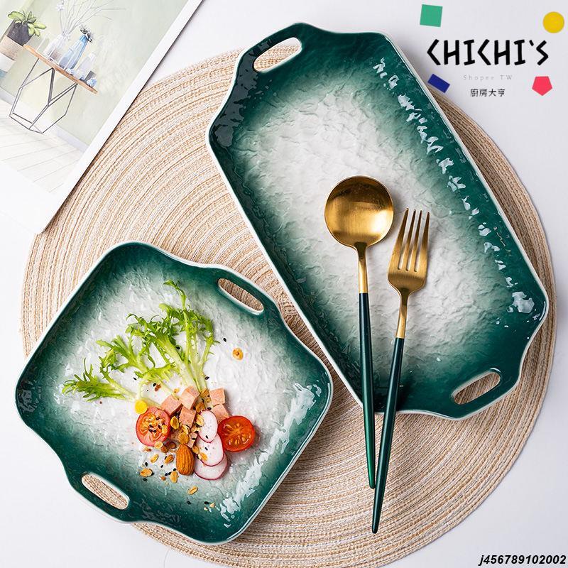 嚴選好物#北歐陶瓷家用菜盤12英寸魚盤雙耳石紋烤盤創意魚盤水果沙拉點心盤