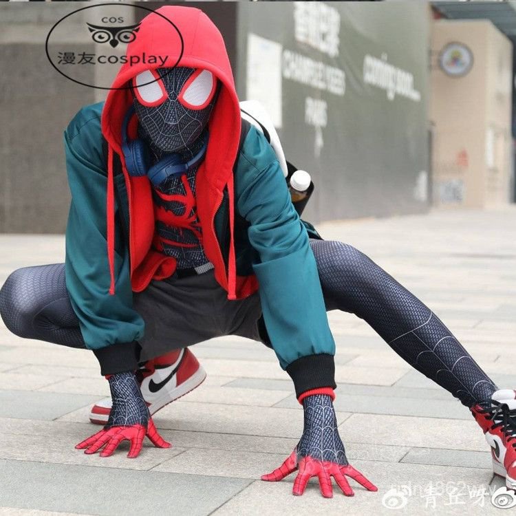 蜘蛛人穿越新宇宙 邁爾斯 cos 服裝 漫威邁爾斯動緊身cos外套裝衛衣服衕款平行宇宙新紀元蜘蛛俠 OPRF