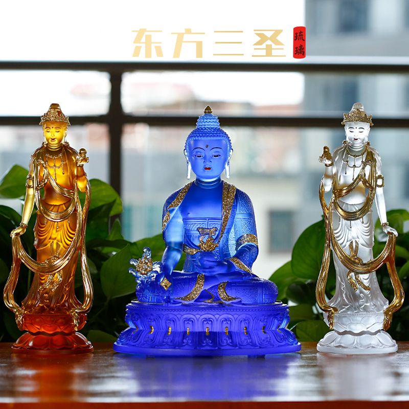 【免運】 東方三圣琉璃佛像擺件藥師佛居家供奉客廳日光月光菩薩藥師三尊佛