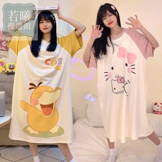 🔥熱賣爆款🔥 【2條裝】睡衣裙女夏季短袖 韓版學生卡通可愛寬松睡裙 夏天可外穿 短袖卡通長版睡裙連衣裙 睡衣長版