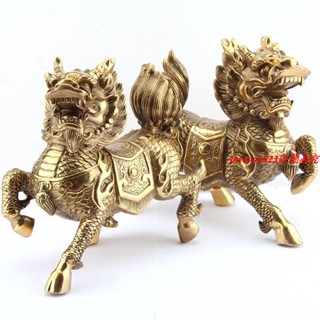 宗教用品#銅麒麟擺件一對黃銅麒麟辦公室中式客廳裝飾品家居擺設