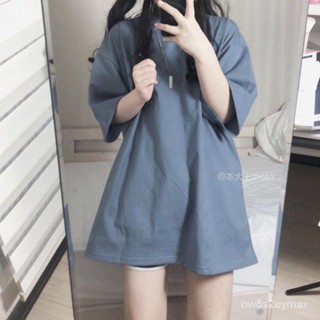GP實拍 上衣女生韓版 寬鬆 t恤 短袖上衣女生韓版 流行衣服女 韓國女裝霧霾藍純色短袖T恤女學生韓版寬鬆潮原宿風in