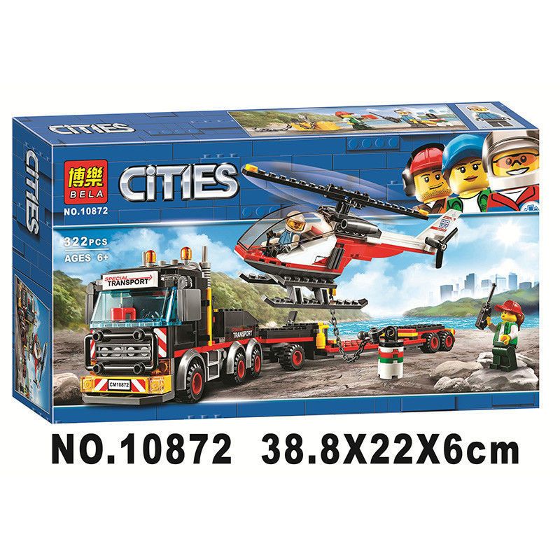 拼裝車 玩具 兼容樂高城市重型直升機運輸車8到12歲拼裝積木玩具卡車飛機拖車