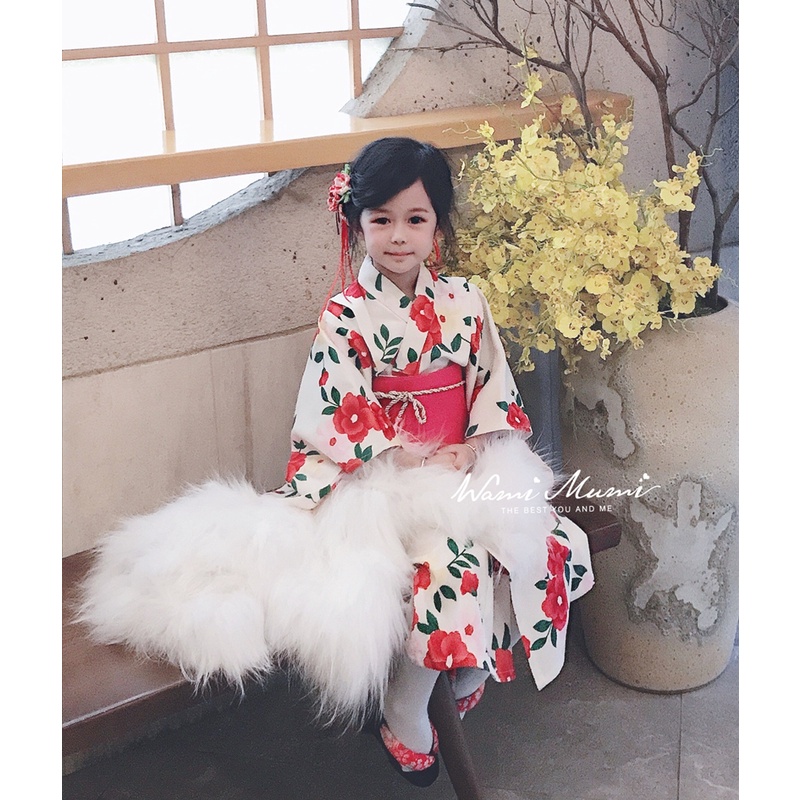 日本防皺兒童和服浴衣女配腰封日式寶寶櫻花正裝振袖和服櫻花