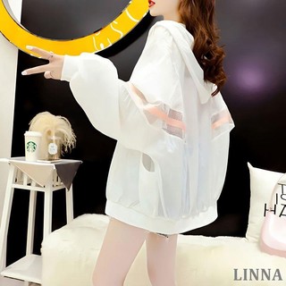 LINNA大尺碼防曬衣 防曬外套 防曬服女彩虹長袖夏新款韓版薄款透氣寬松百搭連帽防曬衣外套